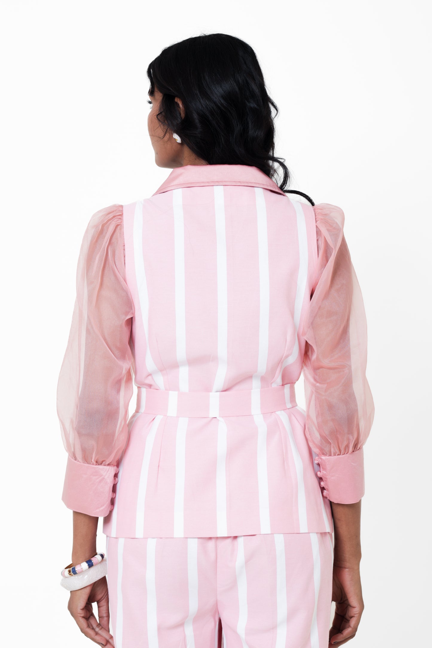 Rose Petal Blazer Vest & Organza Shirt Set