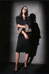 Hanker Chief Sleeved Black Dress