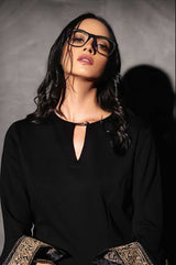 Hanker Chief Sleeved Black Dress