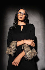 Hanker Chief Sleeved Black Dress