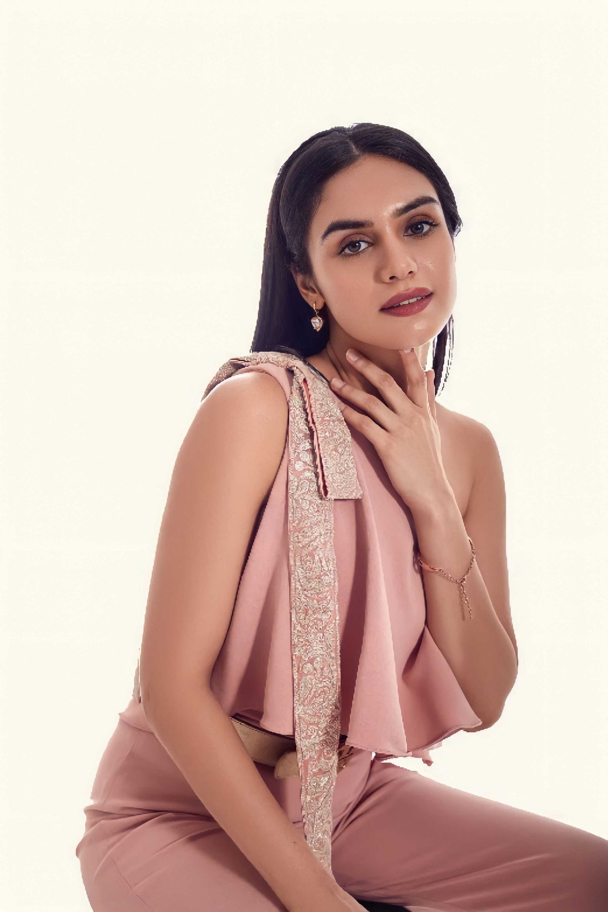 One Shoulder Bow-Tie Pink Jumpsuit