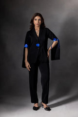 Metallic Blue Rose Embellished Blazer