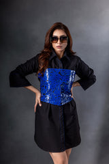 Electric Blue Corset Top with Black Shirt Dress