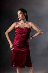 Cherry Cutwork Tube Top with Pencil Skirt