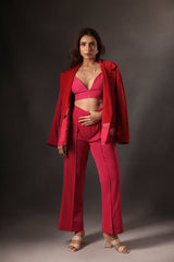 Fusia Red Rose Blazer Set