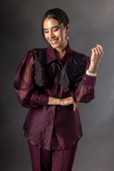 Plum organza Rose Yoke Shirt