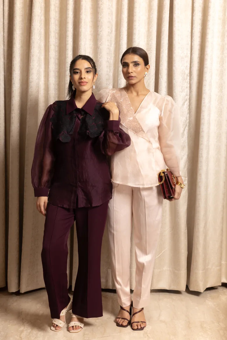 Plum Organza Rose Yoke Shirt