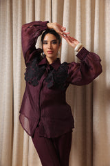 Plum organza Rose Yoke Shirt