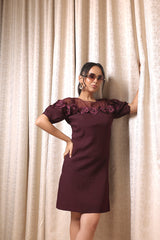 Plum 3D Flower Mini Dress