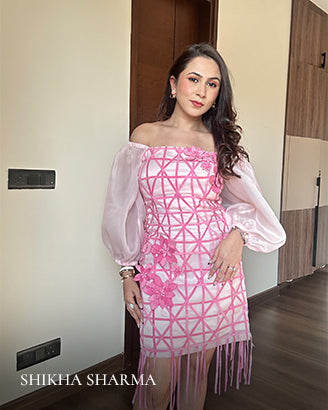 3D flowers Pink Organza Dress