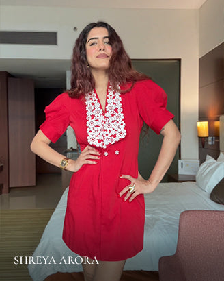Scarlet Red Flower Collar Detailed Dress