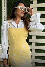 Yellow Midi Dress With White Puffed Sleeves Shirt