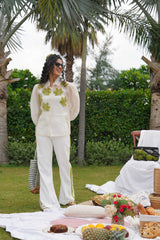 Green Laser Cut Leaf Organza Shirt