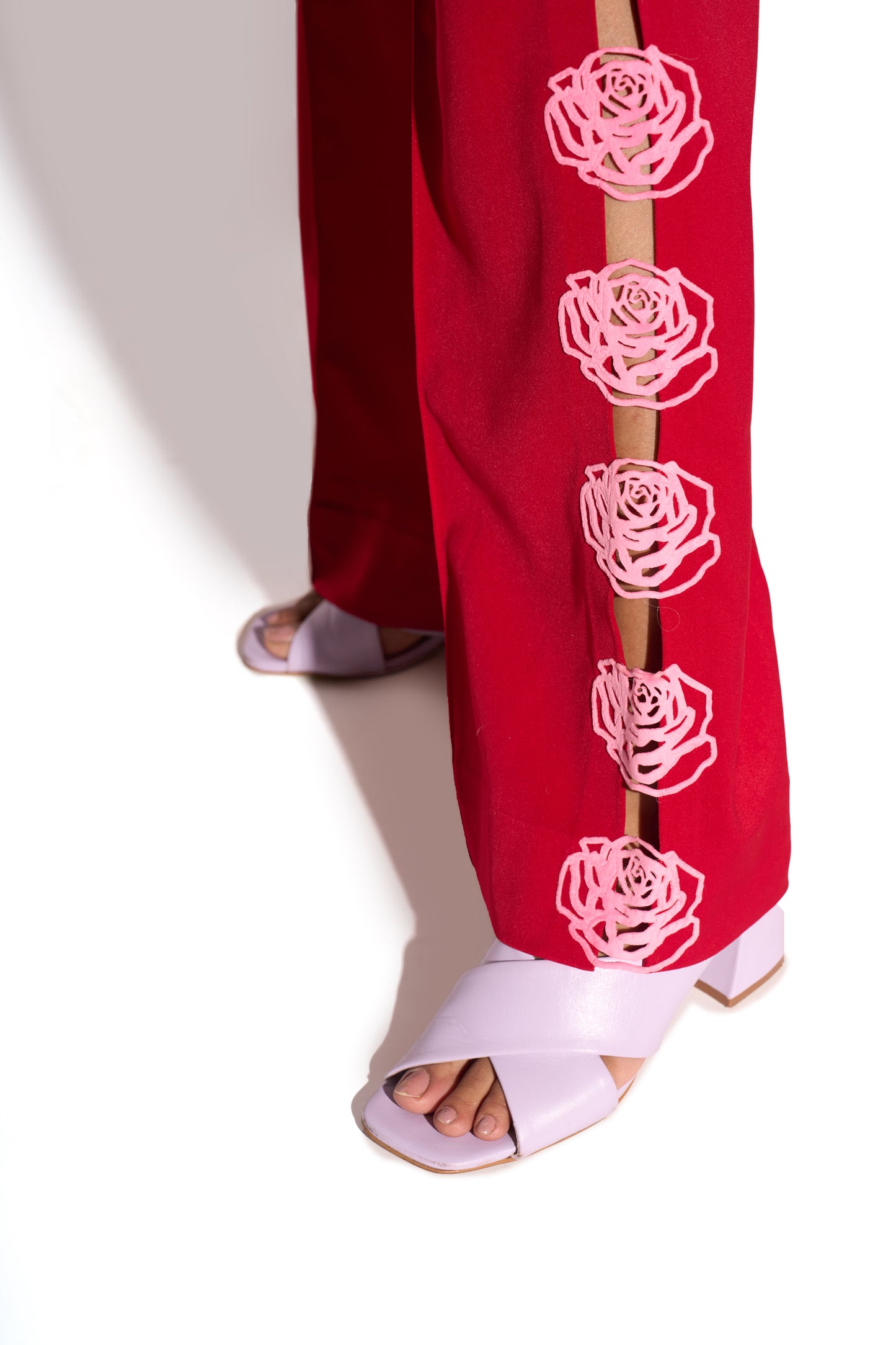 Carnelian Red Laser Cut Rose Pants