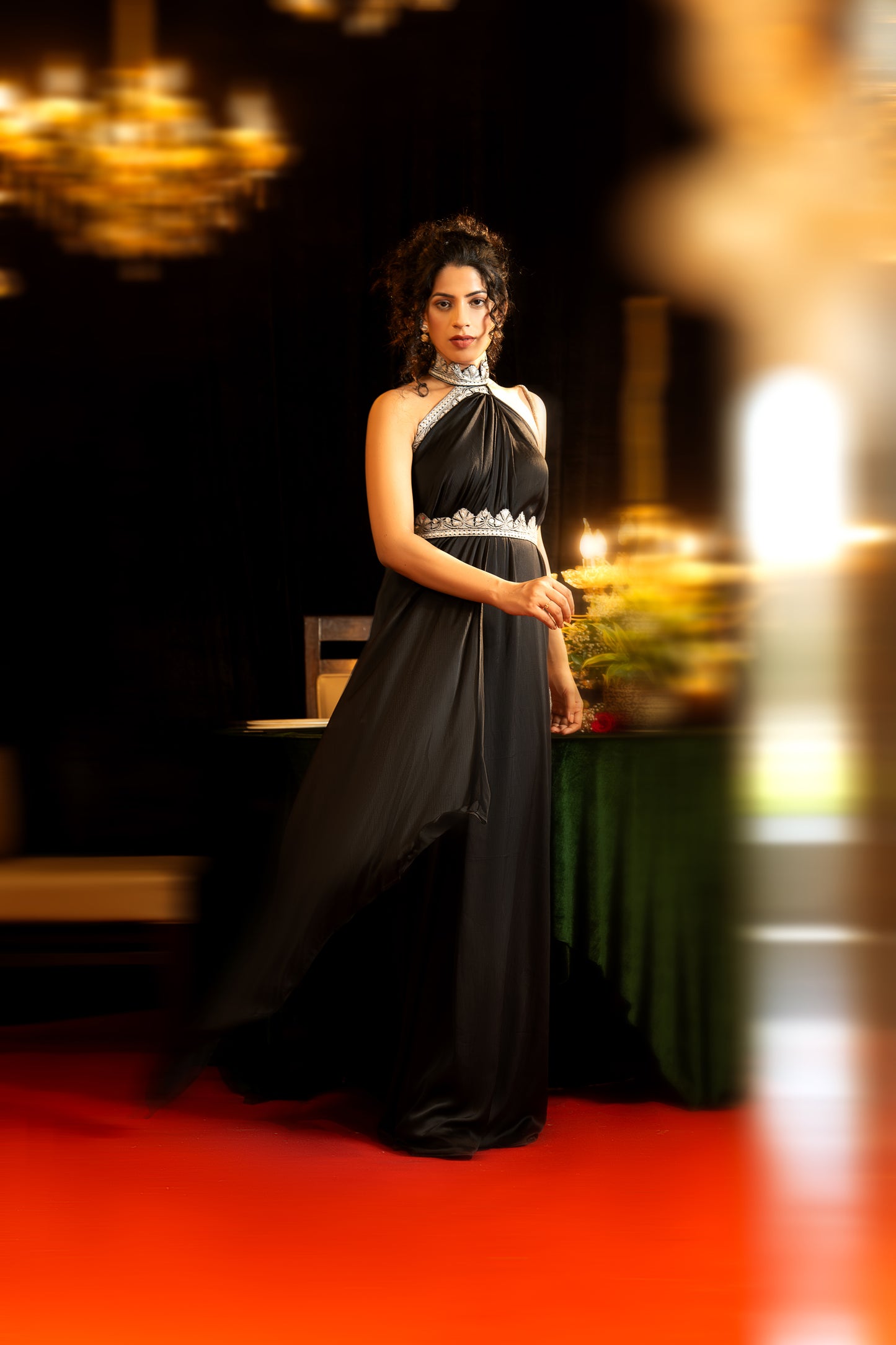 Halter Neck Embroidered Fluid Maxi Dress