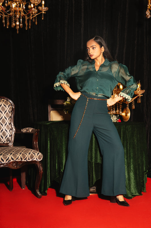 Emerald Green embroidered sleeves shirt