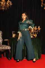 Emerald Green embroidered sleeves shirt