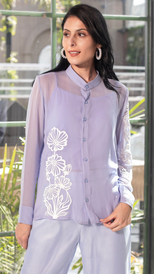 Ice Blue shirt With Patchwork Detail