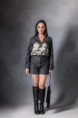 Charcoal Grey Crop Jacket & Shorts Set