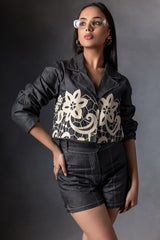 Charcoal Grey Crop Jacket & Shorts Set