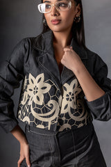 Charcoal Grey Crop Jacket & Shorts Set