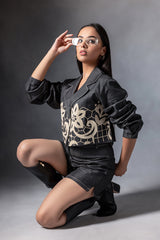 Charcoal Grey Crop Jacket & Shorts Set