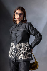 Charcoal Grey Floral panel co-ord Set