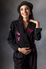 Metallic Pink Butterfly Crop Jacket Set