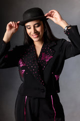 Metallic Pink Butterfly Crop Jacket Set