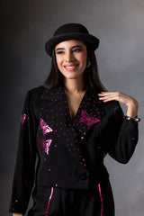 Metallic Pink Butterfly Crop Jacket Set