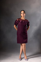 Plum 3D Flower Mini Dress