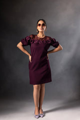 Plum 3D Flower Mini Dress