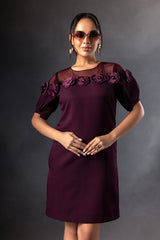 Plum 3D Flower Mini Dress