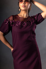 Plum 3D Flower Mini Dress