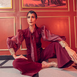 Maroon Puffed sleeved Bow Co-ord set