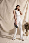 Pleated Back White Jumpsuit