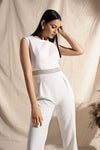 Pleated Back White Jumpsuit