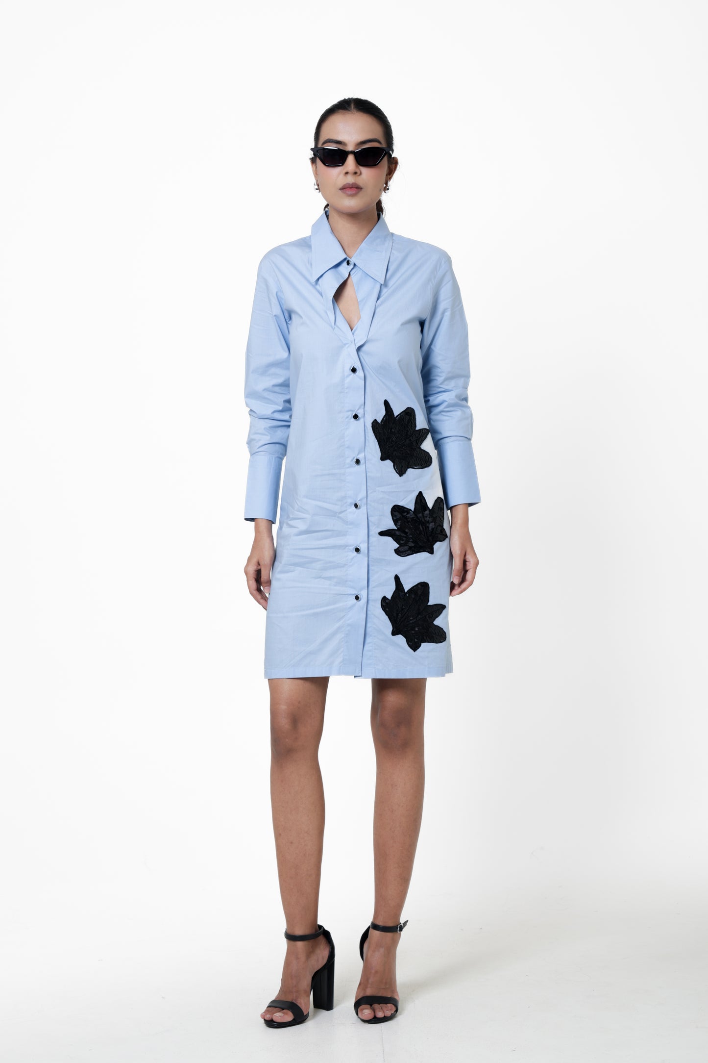 Sky Noir Leaf Shirt Dress
