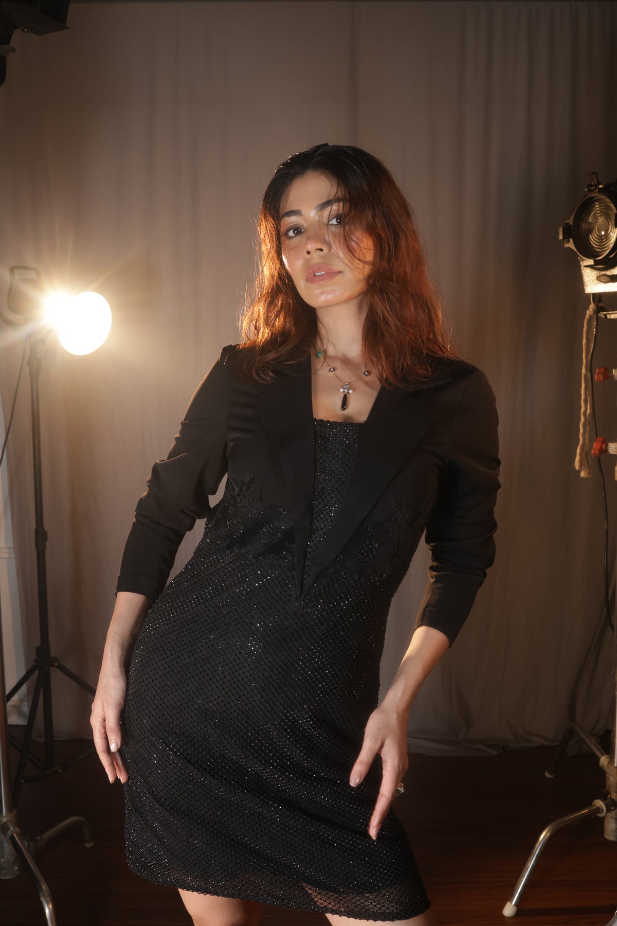 Noir Rinestone Blazer Set