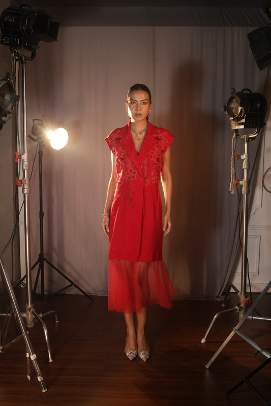 Rouge Fringe Blazer Dress