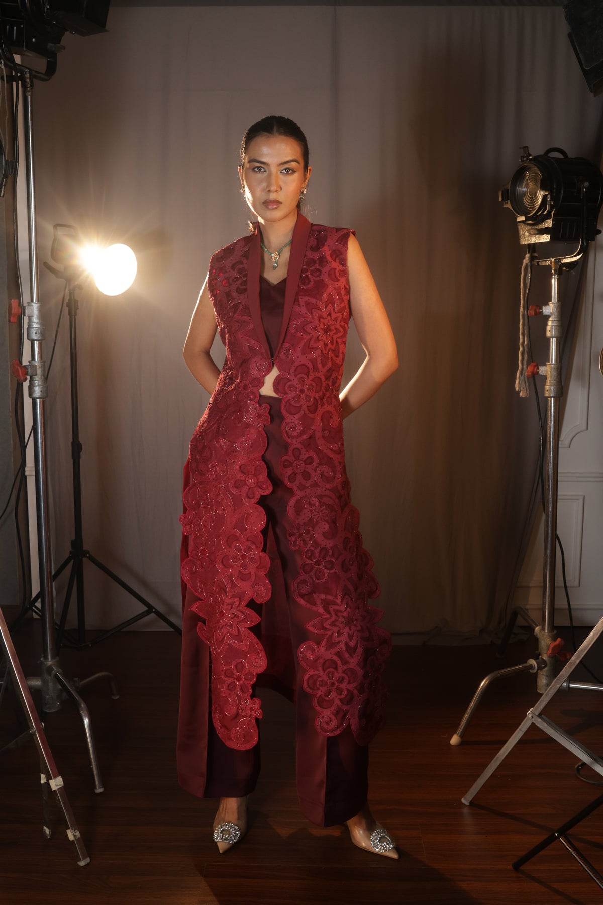 Bordeaux Lace Three-Piece Set