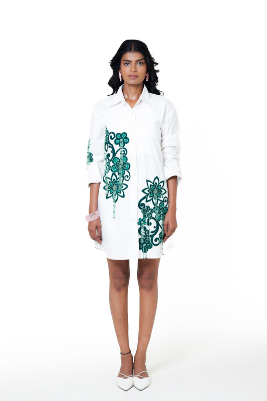 Emerald Botanical Shirt Dress