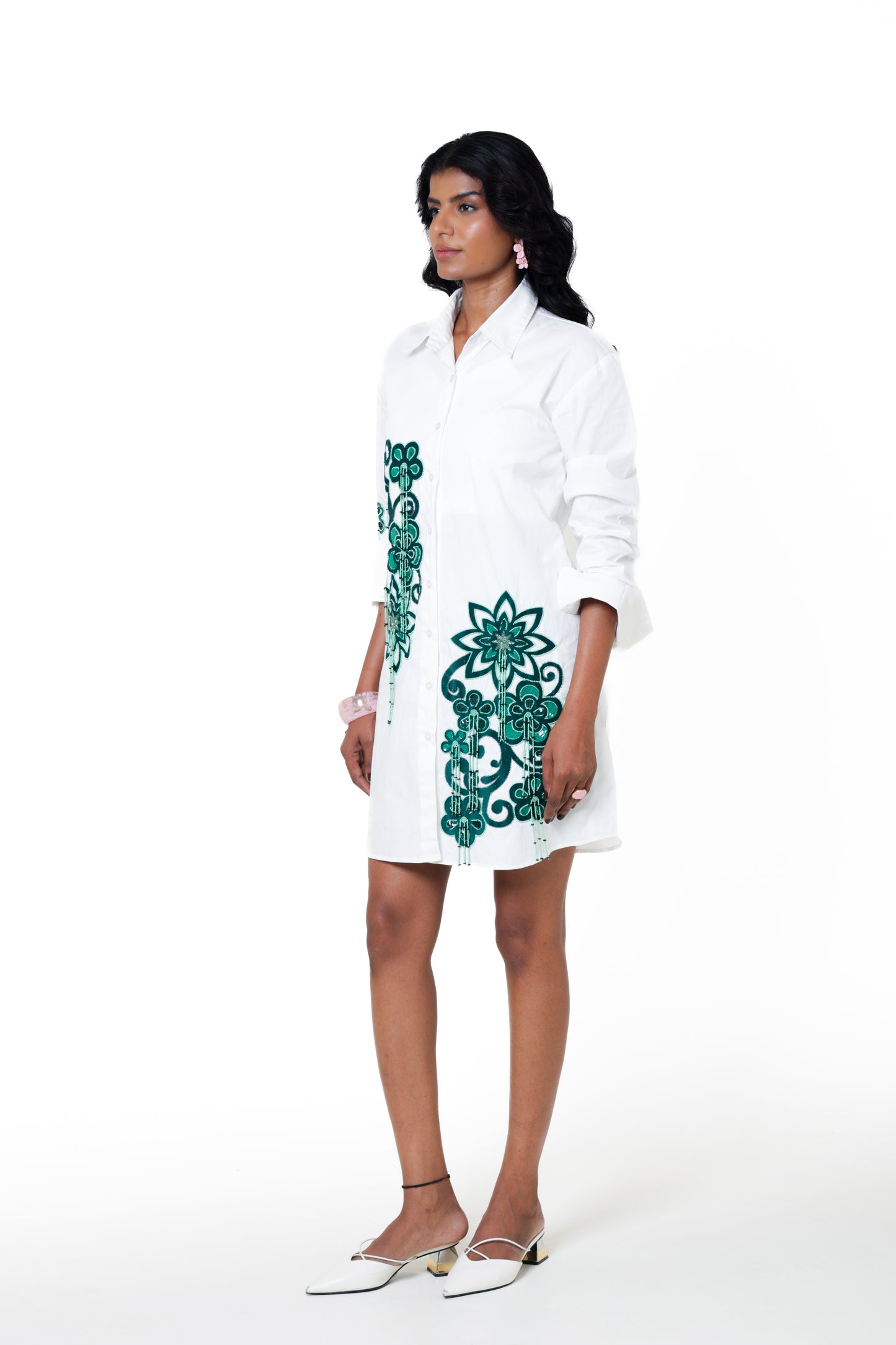Emerald Botanical Shirt Dress