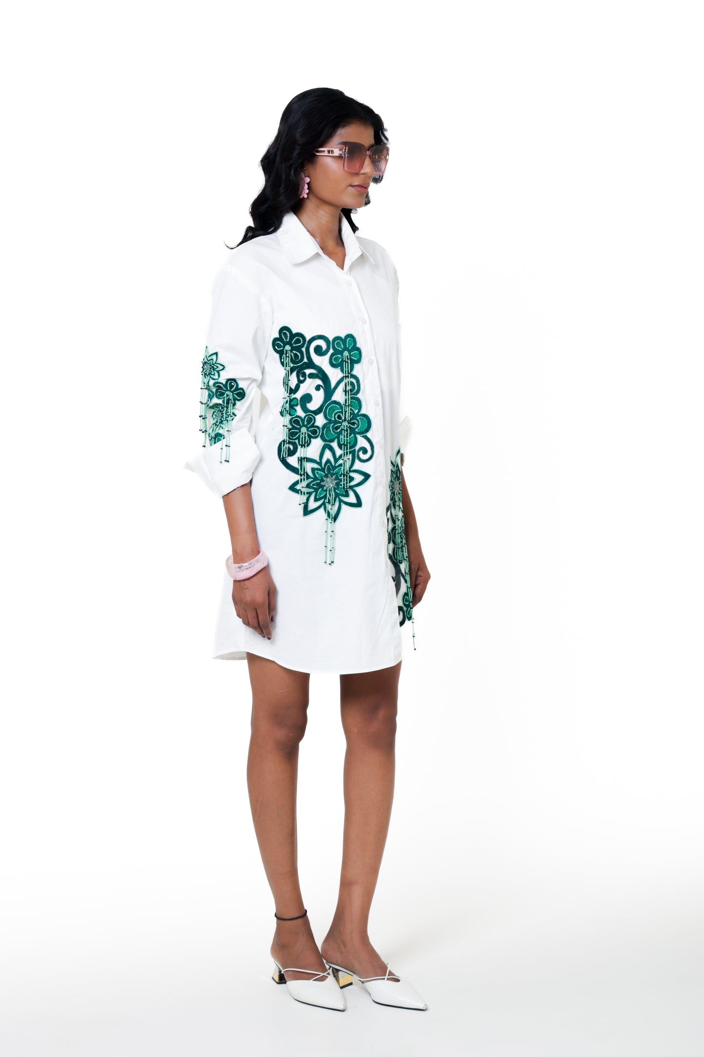 Emerald Botanical Shirt Dress