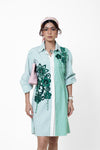 Emerald Botanical Stripes Shirt Dress