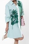 Emerald Botanical Stripes Shirt Dress