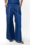 Denim Rosette Wide-Leg Trousers