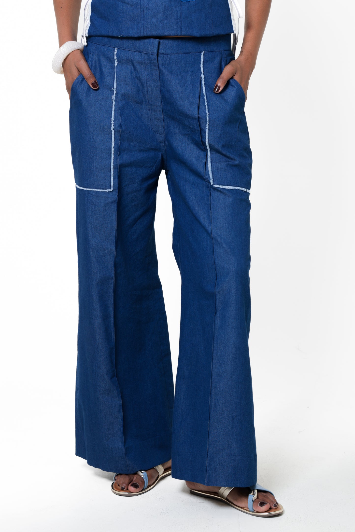 Denim Rosette Wide-Leg Trousers