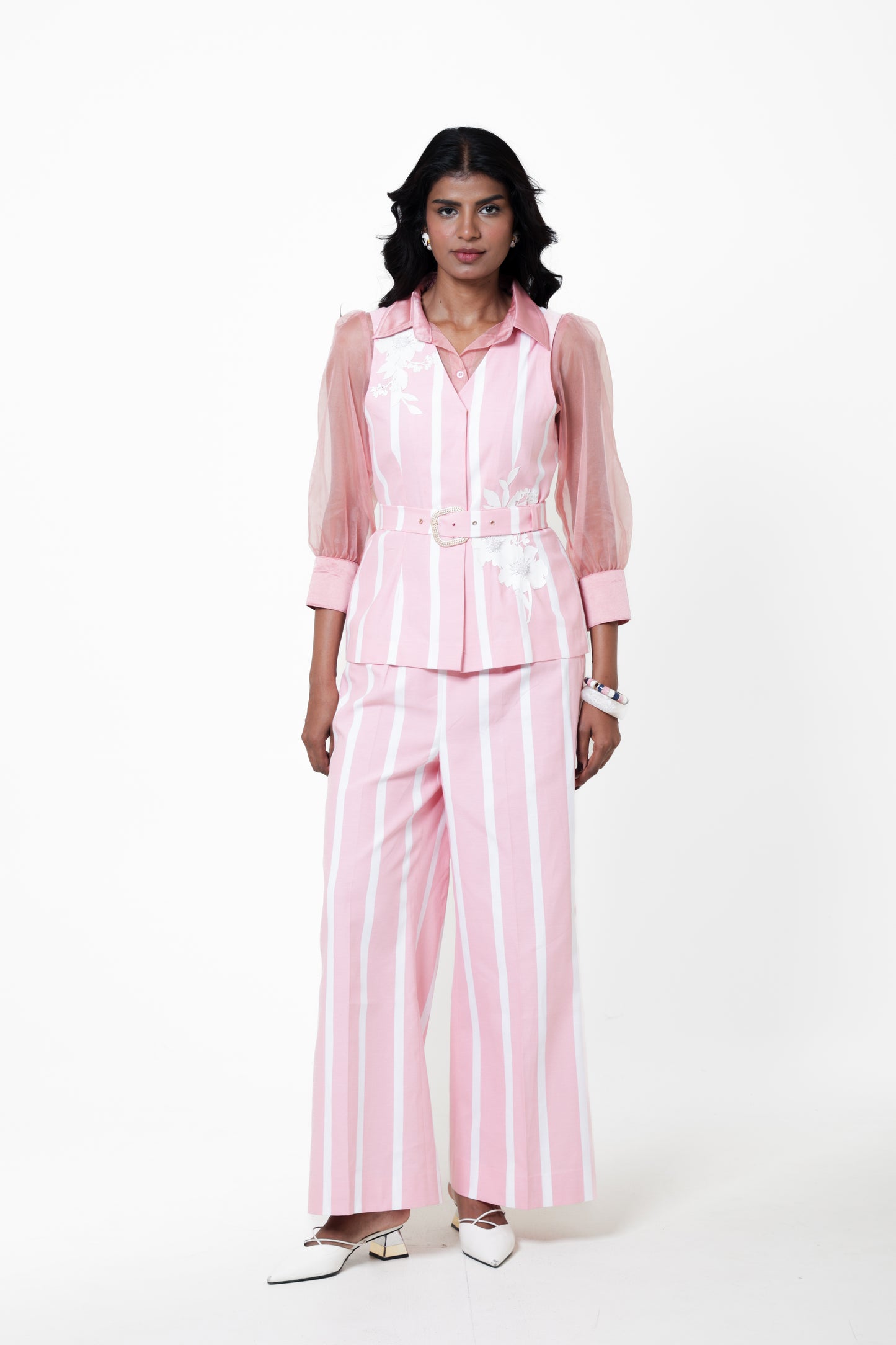Rose Petal Blazer Vest & Organza Shirt Set