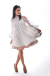 Embroidered Soft Sheer Balloon Sleeved Dress